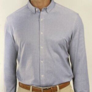 Kirkland Men Size XL 17-18 36/37 Blue Wrinkle Resistant 4 Way Stretch Shirt NWT